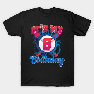 Kids 6 Year Old Baseball Player 6Th Birthday Party Boy Girl T-Shirt